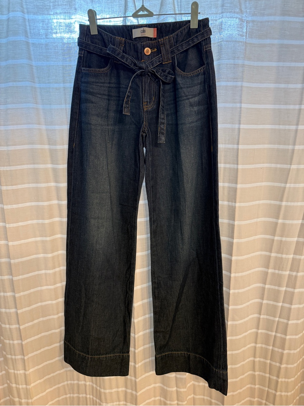 Cabi Beau Jeans Dark Wash Wide-Leg Jeans with Tie Waist 0